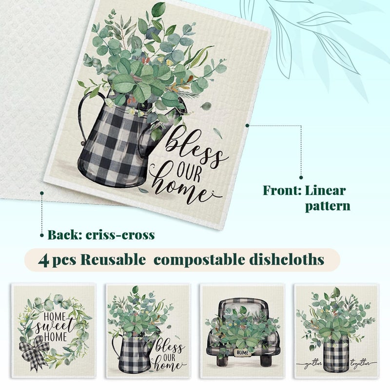 LARTSFRO Bless This Home Swedish Dishcloths for Kitchen, Home Sweet Home, Swedish Dish Cloths for Home, Papaya Reusable Paper Towels, 4 Pack Dish Towels for Kitchen, Reusable Paper Towels Washable - Image 3